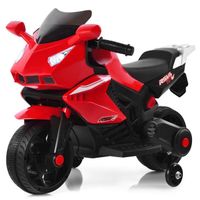 COSTWAY Moto Électrique 6V pour Enfants 37-96 Mois, avec 2 Roues Auxiliaires, Phare et Musique, Klaxon, 74 x 43 x 48,5 cm, Rouge