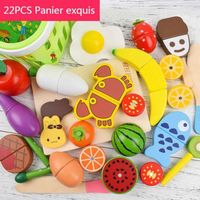 Jouets de fruits coupés Fruits et légumes en bois Jouets de cuisine pour maison de jeu pour enfants coupés heureux (22PCS)