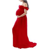 ROBE Grossesse Femme Longue en Mousseline de Soie Maternité Photographie Robe Couleur Unie Élégant Shooting Photo Rouge