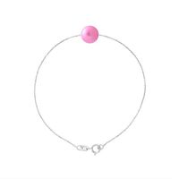 PERLINEA - Bracelet - Véritable Perle de Culture d'Eau Douce 8-9 mm Rose Fushia - Argent 925 Millièmes - Bijoux Femme