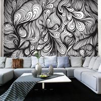 Papier peint Fonds et Dessins Noir et blanc style rétro 300x231 cm - Papier peint panoramique - Intissé