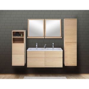 Totem Salle De Bain 120cm 4 Tiroirs Fermetures Ralenties Double Vasque En Ceramique Miroir Cdiscount Maison