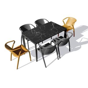 Ensemble table et chaise de jardin Ensemble repas de jardin - EZPELETA - MEET - Aluminium - Noir - Table 160x90 cm et 6 fauteuils FADO