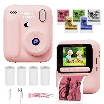 NXPZ Appareil Photo Instantané Enfant, 2,4 Écran Appareil Photo Instantané Enfant a Carte 32G/3 Rouleaux Papier/6 Stylos Colorés, 1080P, Cadeau pour Enfants de 3 à 12 Ans