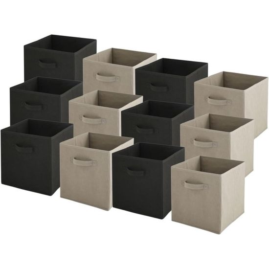 Lot De 6 Bacs De Rangement Pliables En Tissu Intissé - 27x27x27 Cm - Noir Et Taupe - Pour Étagères, Dressing, Salon - 13