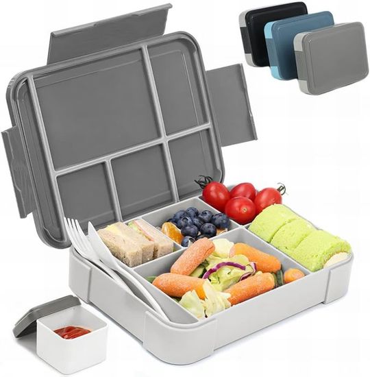 Boîte Bento Enfant 1330ml - 6 Compartiments Anti-fuite - Fourchette Et Cuillère Incluses - Micro-ondable Et Lave-vaisselle