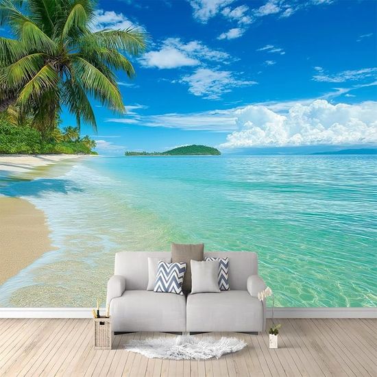Papier Peint Murale 3D Paysage Tropical Avec Palmiers Et Plage ...