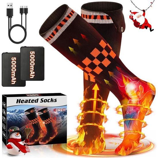 Chaussettes Chauffantes USB Pour Homme - Alimentation 5V - Température Environ 45°C - Anti-dérapantes - Pour Maison, Camping, Chasse En Hiver - 4