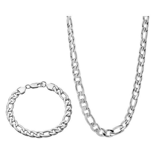 Bracelet De Cheville Pour Homme Avec Chaîne Figaro En Acier Inoxydable Argente P
