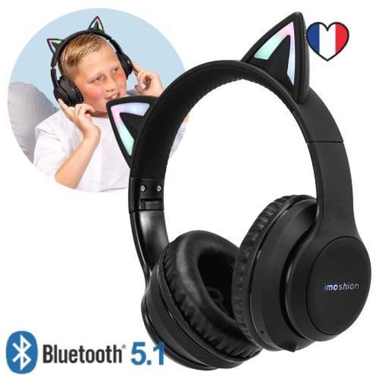 iMoshion Casque Bluetooth pour Enfants avec oreilles de chat - Casque pour  Kinder 