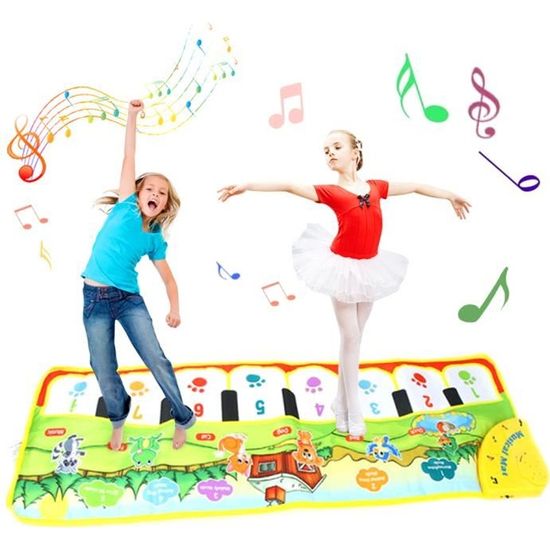 Tapis Musical Bébé 2 En 1 - Piano & Batterie - 6 Sons D'instruments - Pour 1 à 3 Ans - Cadeau D'anniversaire Ou Noël
