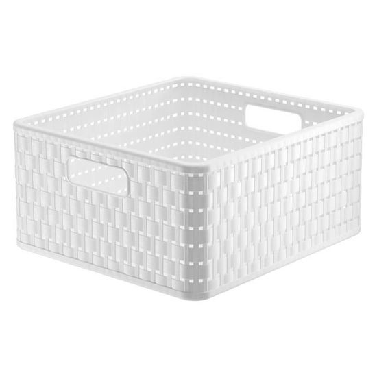 Boîte De Rangement Rotho Country 14L - Look Rotin Plastique - Blanc 32.8x30x16cm - Sans BPA - Lavable Lave-vaisselle