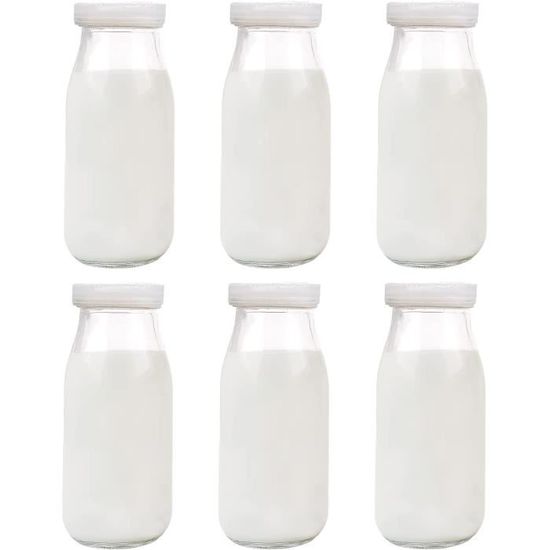 Lot 6 Bouteilles Lait Verre 1L - Bouchons Vichy Rouges Hermétiques
