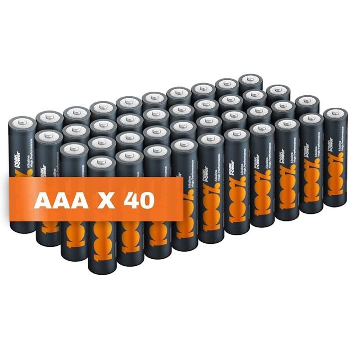 Piles AAA - Lot de 40, 100% PEAKPOWER, Batteries Alcalines AAA LR03 1,5v