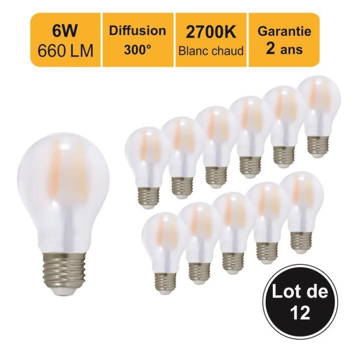 Lot de 2 ampoules led Classe A, E27, 806Lm = 60W, blanc neutre