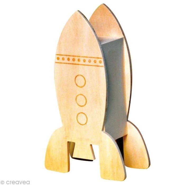 Tirelire Fusée en bois 21 cm irelire en forme de Fusée, - Matière : bois brut - Dimensions : 21 x 12 x 6 cm