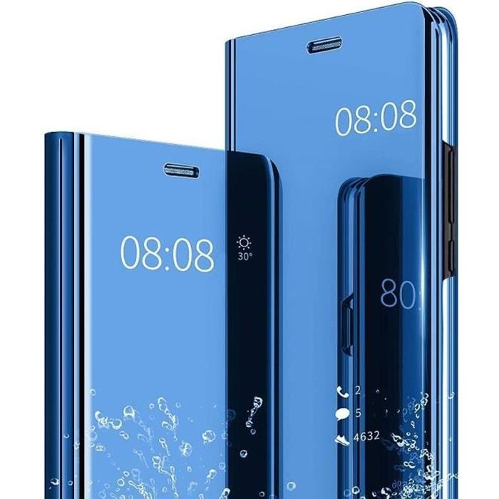 Coque Samsung Galaxy A20e Coin Complet étui Luxe élégant Noble Hommes Femmes Screen Protector Slim Standing View Miroir Cover Bleu