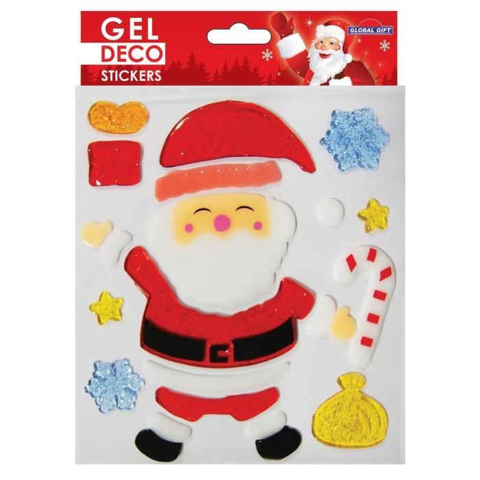 Stickers gel Noël pour fenêtre - Père Noël et sucre d'orge