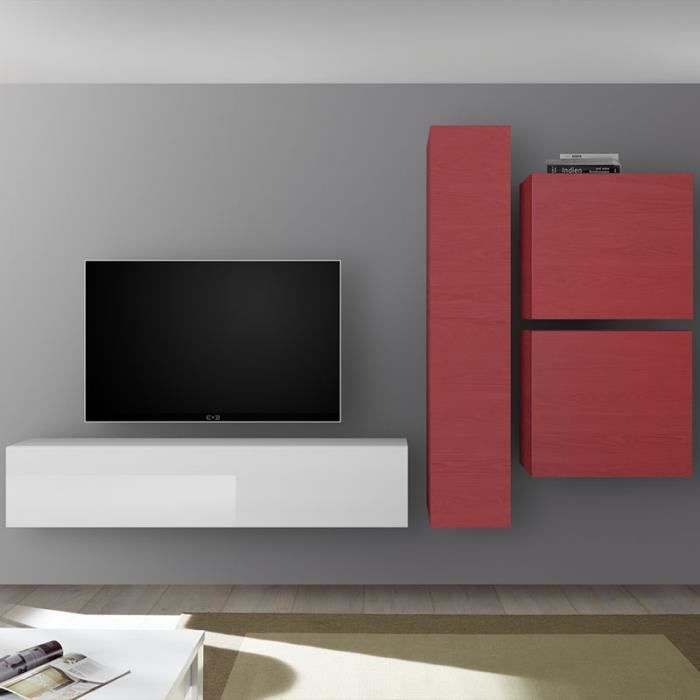 Meuble TV design mural rouge et blanc laqué PUNTA Rouge L 260 x P 30 x H 180