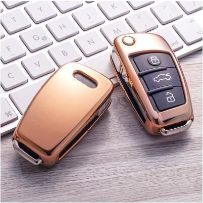 Auto Voiture Style Doux TPU Clé Pour Audi A1 A3 A4 A5 Q7 A6 C5 C6 A8 R8 Support Pour Voiture Coque Cou Or