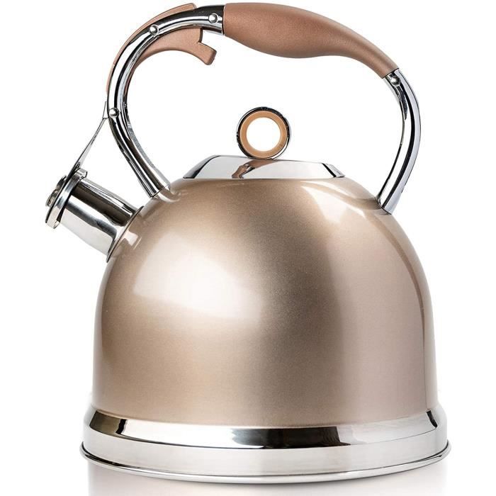 SUSTEAS 3 litres Bouilloire sifflante Induction moderne en acier inoxydable chirurgical sifflement théière (Champagne or)