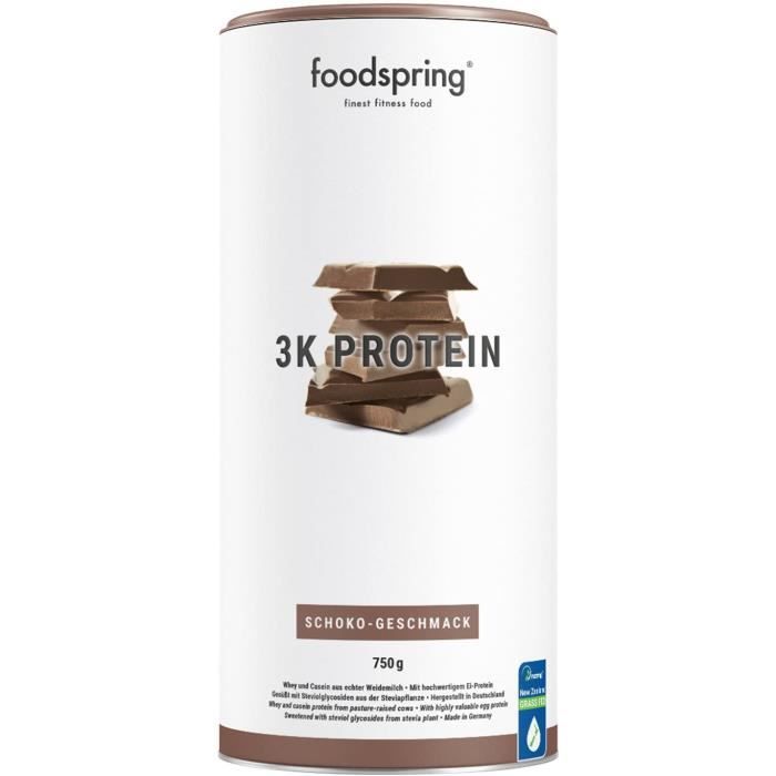 Vitamines, minéraux et compléments foodspring Protéine 3K, Chocolat, 750g, Mélange de protéines pour une valeur biologiq 771905