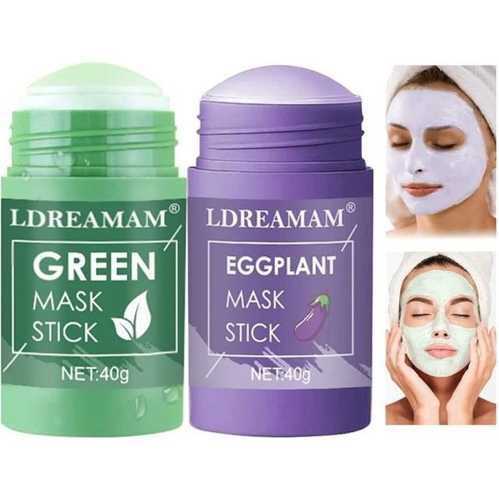 Green Mask Stick,Purifying Clay Stick Mask,Green Tea Stick,Green Tea Purifying Clay Face Mask,Masque anti-acné (thé vert+aubergine)