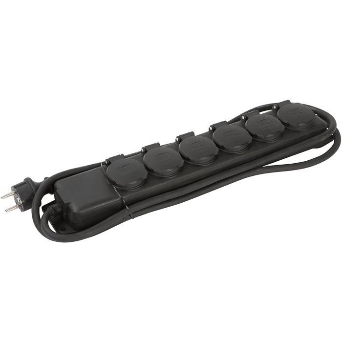 MULTIPRISE Cable H07RNF 3G15brLongueur du cable 2 mbrPrises 6brBloc multiprise IP44 6 prises 2m noir887