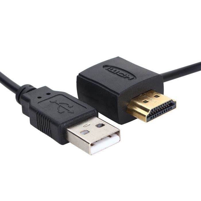 Ashata accessoires électroniques Connecteur adaptateur HDMI mâle vers HDMI femelle + câble d'alimentation du chargeur USB 2.0 de
