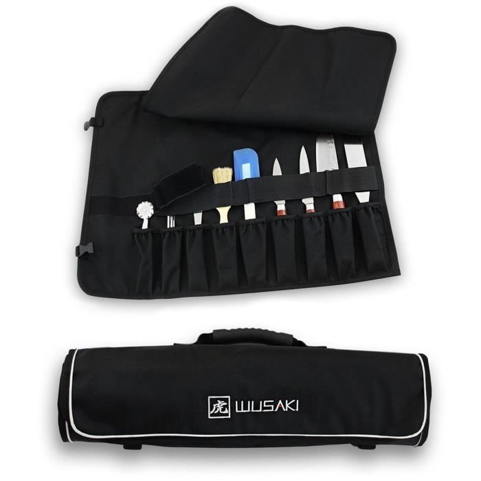 Wusaki Trousse de Cuisinier Vide pour Chefs Professionnels et étudiants en École Hotelière – 9 Places + 2 Poches de Rangement