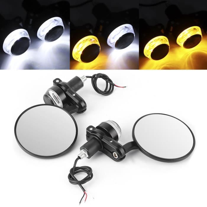 Fydun Rétroviseur moto 2pcs Rétroviseurs de Guidon 7/8po avec Clignotant LED Lumière Blanche Ambrée Pièces de Moto