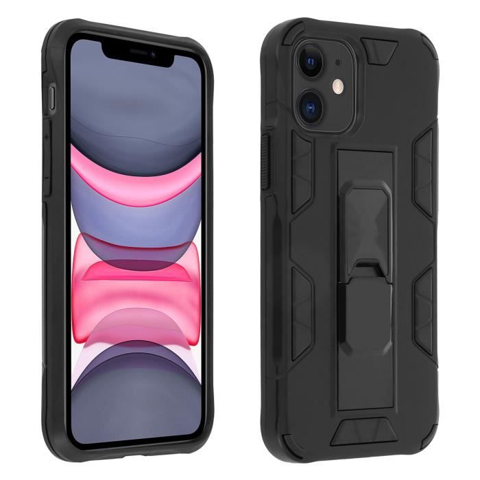 Coque Apple iPhone 11 Hybride Antichoc Béquille Fonction Support Noir