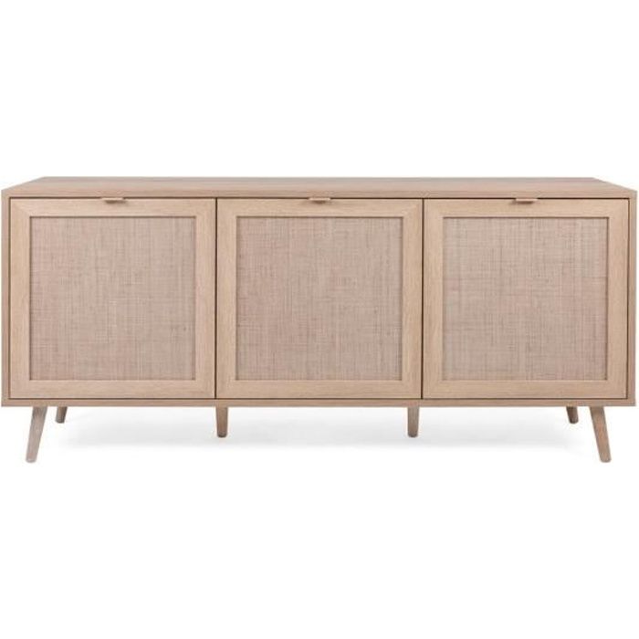 Buffet 3 portes - Décor chêne sonoma - L 150 x P 40 x H 71 cm - BALI