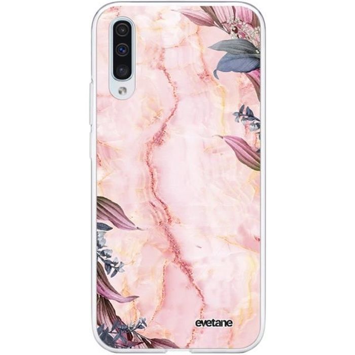 Coque Samsung Galaxy A50 360 intégrale transparente Marbre Fleurs Ecriture Tendance Design Evetane.