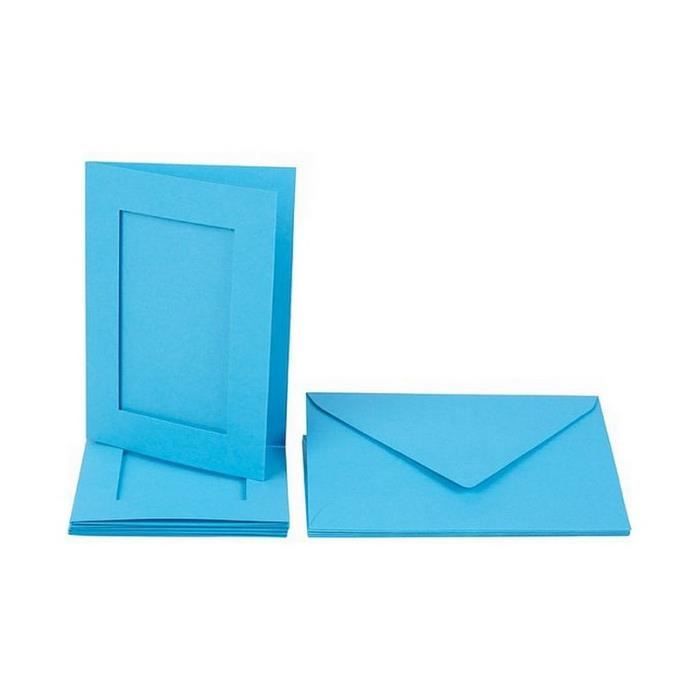 Lot 5 Cartes passe-partout rectangle à 3 volets, bleu, avec enveloppes, Format A6