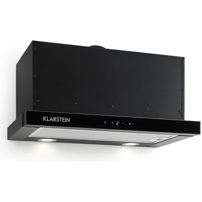 Klarstein Vinea Hotte murale escamotable plate 60cm 610m³-h - 2 filtres à graisse en alu inclus- Classe énergétique A - noir