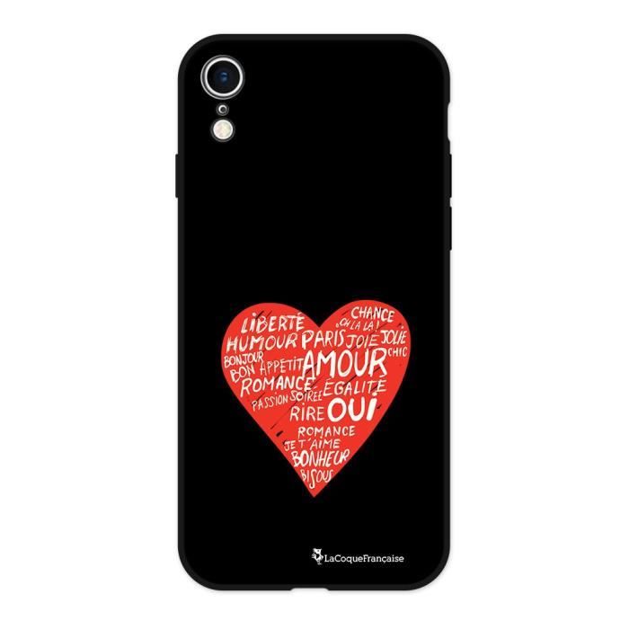 Coque iPhone Xr Silicone Liquide Douce noir Coeur Ecriture Tendance et Design La Coque Francaise