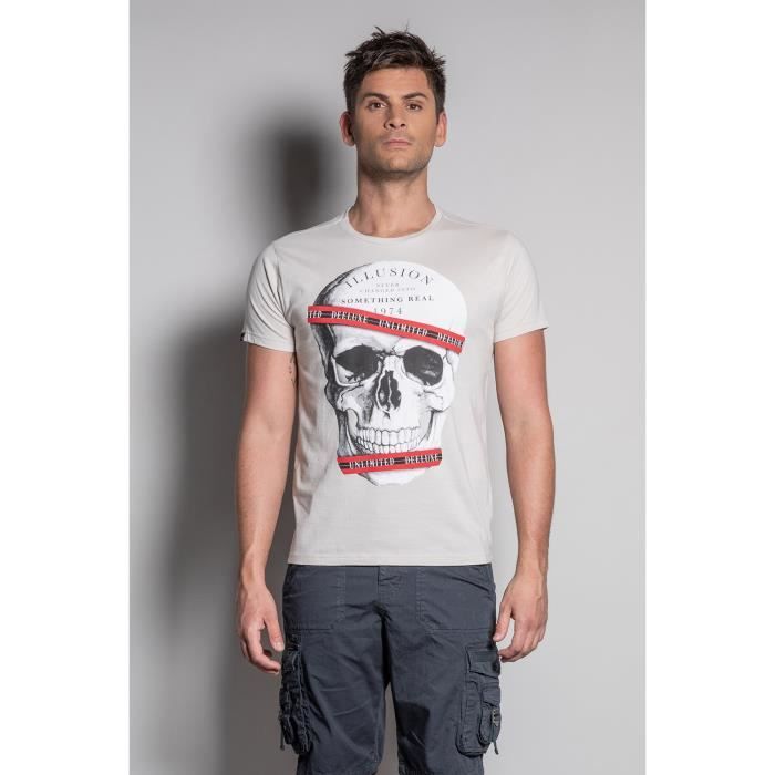DEELUXE T-shirt photo tête de mort RUDY Light Grey