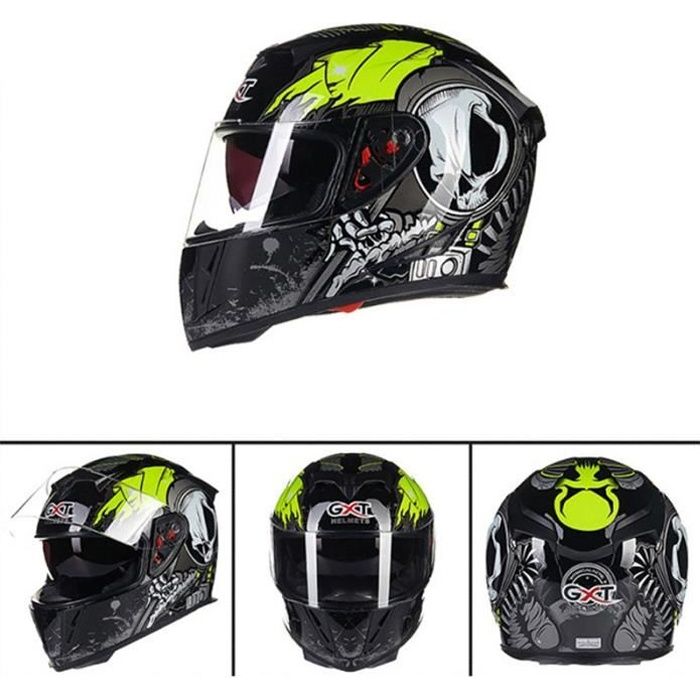 Casque De Moto Intégral Double Visière Casque De Scooter Pour Adulte Homme Femme Motif Noir Vert