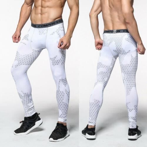 Pantalons de compression imprimés pour hommes Pantalons de course de fitness Blanc