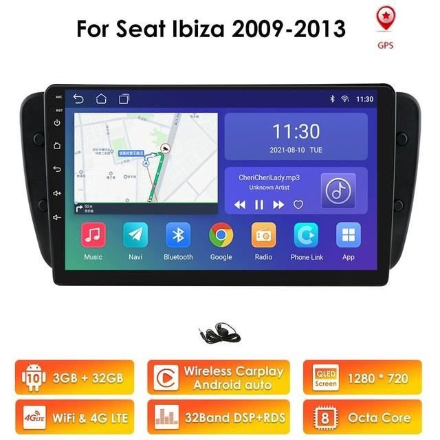 Autoradio 3G+32G Android 11 pour Seat Ibiza 6j 2009 2010 2011 2012 2013 Navigation GPS lecteur multimédia 2Din Carplay Bluetooth RDS