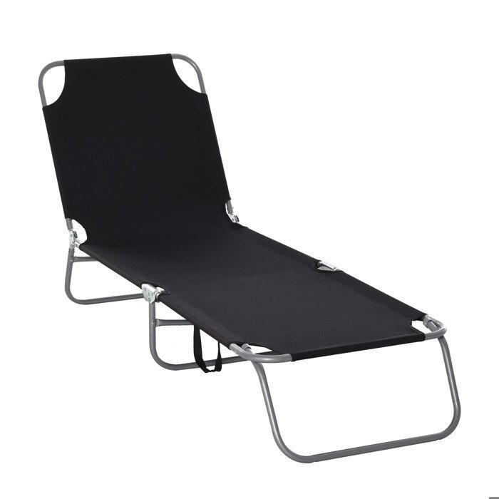 Bain de soleil transat pliable dossier réglable multipositions métal et polyester noir 180x55x97cm Noir