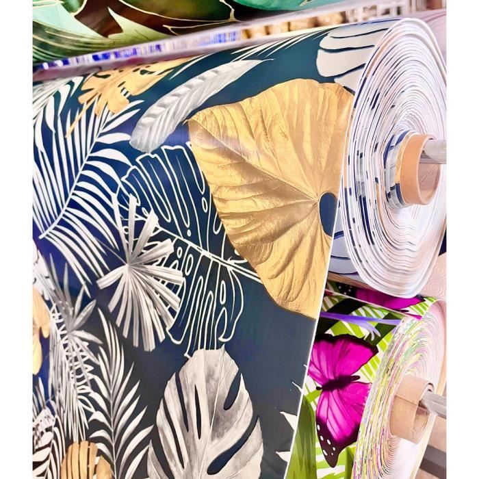 Nappe Bulgomme Imprimée Jungle - Au métre - 140 x 100 cm - bleu