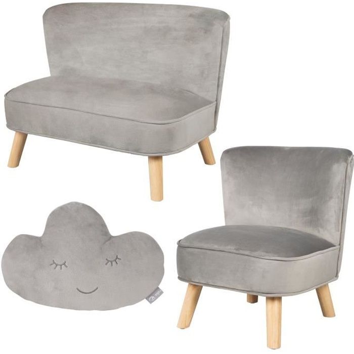ROBA Ensemble -Lil Sofa- canapé + fauteuil + un coussin décoratif en forme de nuage, gris argenté