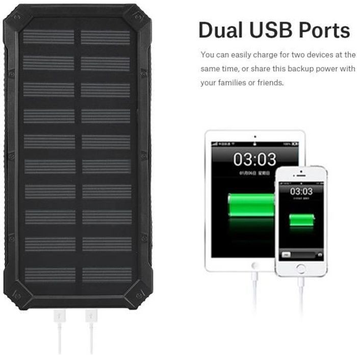 TMISHION Chargeur Banque d'alimentation Portable 20000mAh Banque d'alimentation Solaire Mobile de Double USB Charge Rapide DIY Kit
