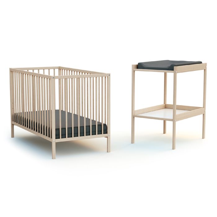 WEBABY - Duo Lit Bébé et Table à Langer Hêtre Brut