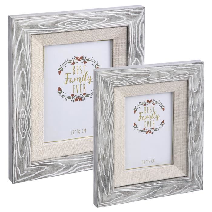 Lot de 2 cadres photo en plastique imitation bois et jute 24,5x19,5cm et 17,5x22,5cm Vert