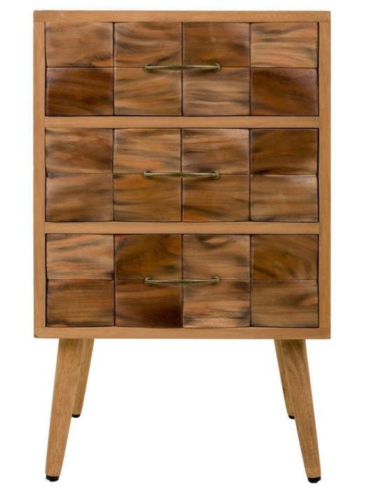 chiffonnier, meuble de rangement en bois avec 3 tiroirs coloris naturel - longueur 45,50 x profondeur 38 x hauteur 75 cm
