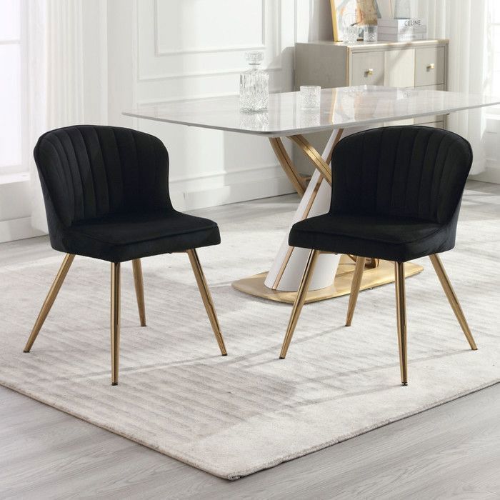 Wahson Chaise de Cuisine Lot de 2 Chaise Salle à Manger Moderne avec Coussin Épais Chaise de Cuisine avec Pied Doré Velours Noir