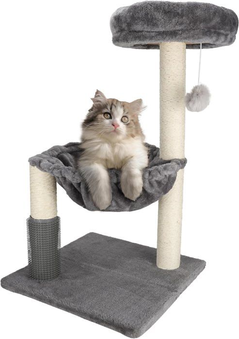 Arbre à Chat Grande Taille Avec Niche, Hamacs Et Brosse - Pour Grands Chats Et Maine Coon - Stable, Gris Fumée